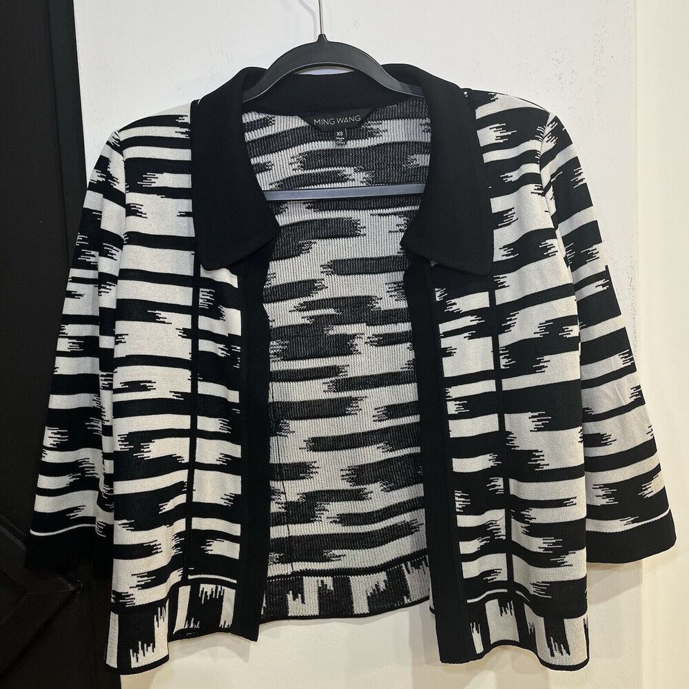 Black & White Ming Wang Open Front Cardigan 100% Acrylic Size XS